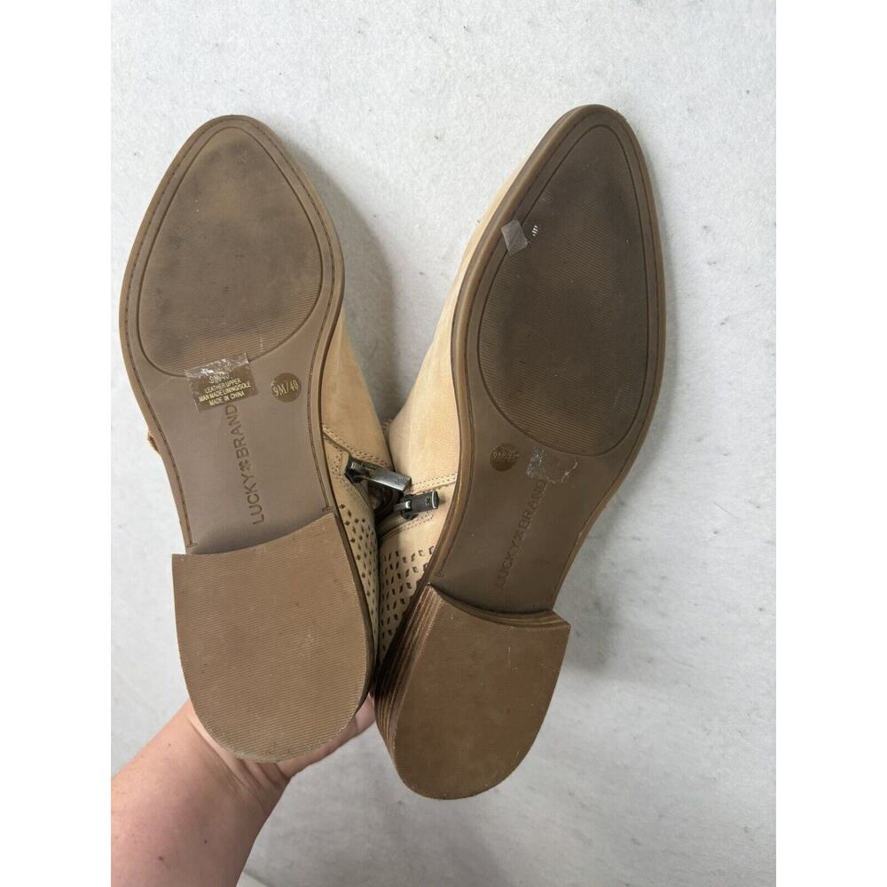 Lucky Brand Tan Side‎ Zipper Slip On Ankle Boots Bootie 9 / 40 Fringe Accent - Picture 11 of 11